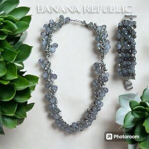 Banana Republic Elegant Gray Beaded Necklace and Bracelet Set